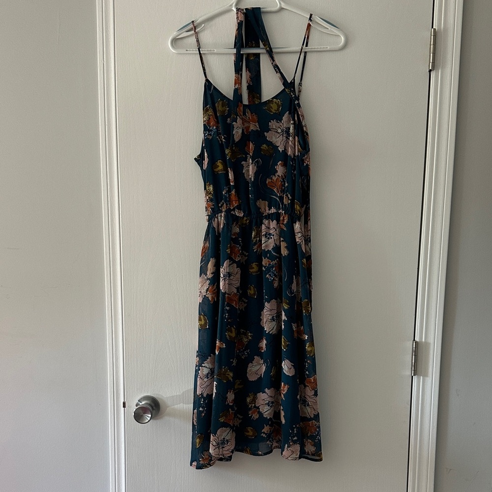 XXI Forever 21 spaghetti strap midi dress floral blue peach pumpkin size S